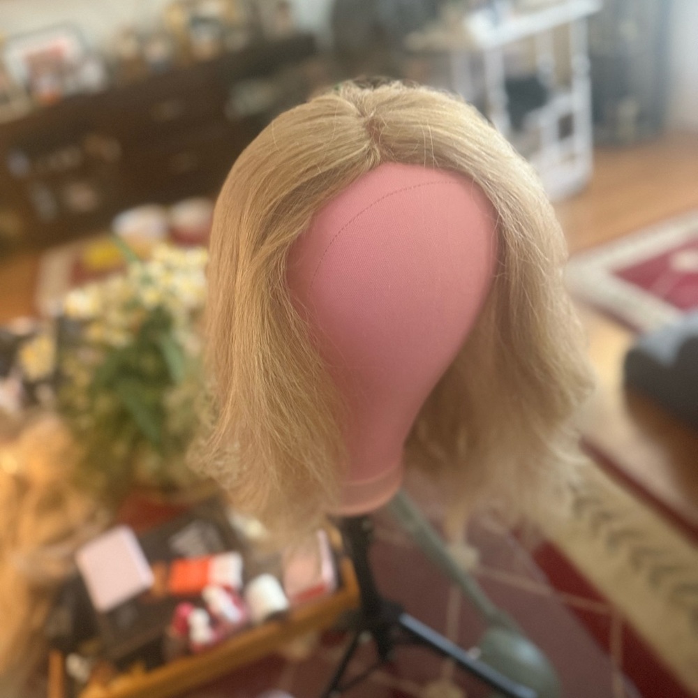 Blonde Synthetic Wig on Mannequin Head